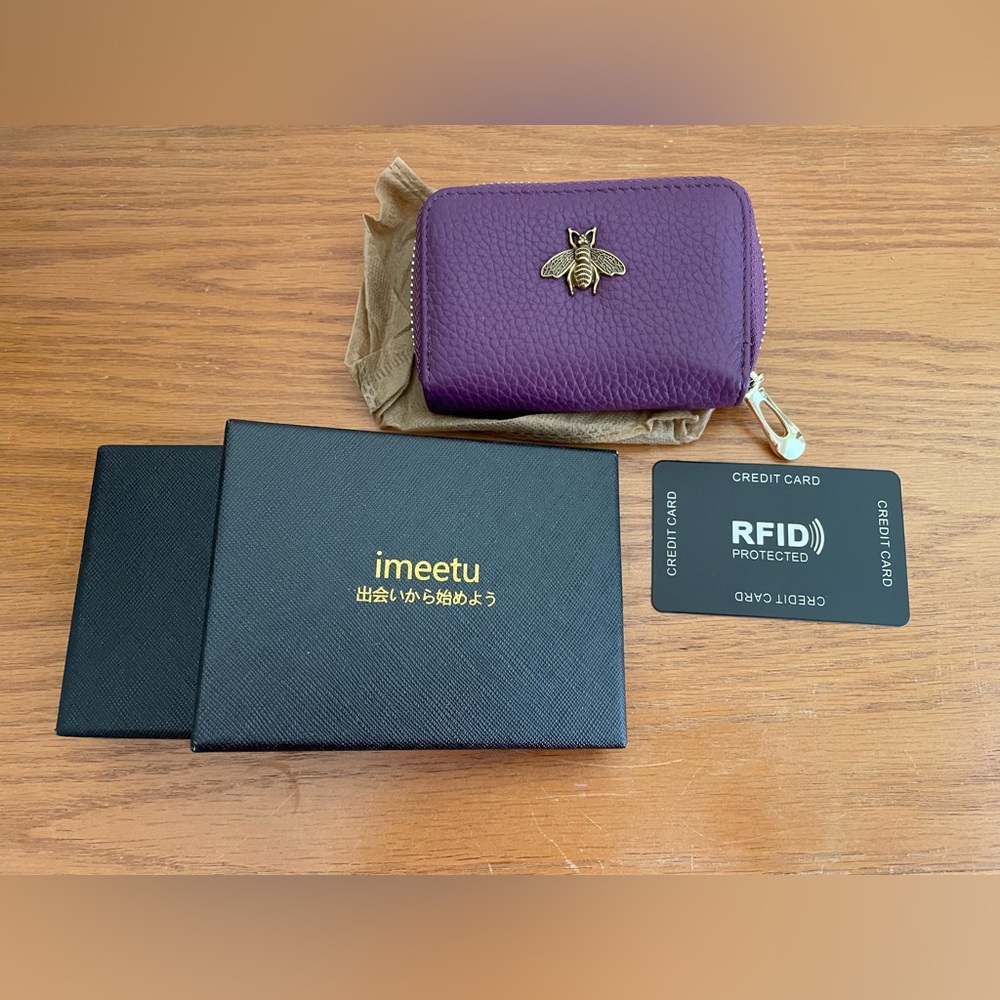 Imeetu Purple Credit Card Wallet with Bee Accent withCoin Slot BrandNew with Box